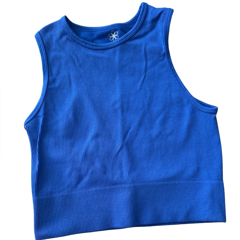AURA Blue Ribbed Cropped Tank Top - S/M